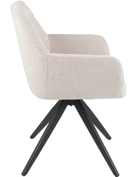 Fauteuil de table moderne pivotant en Tissu acrylique Blanc ivoire Métal Noir Louna - 4
