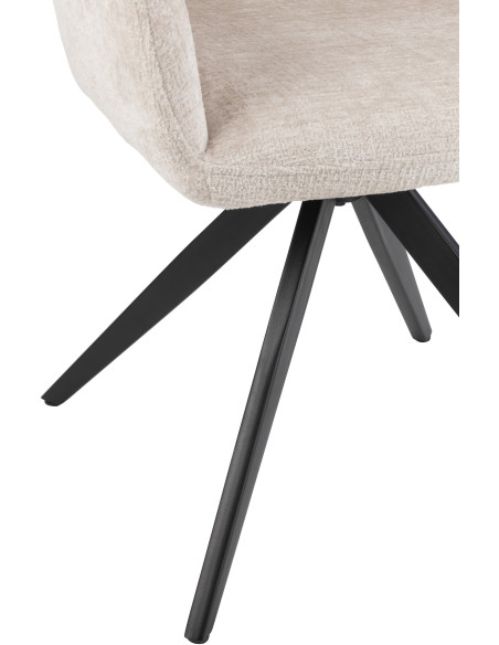 Fauteuil de table moderne pivotant en Tissu acrylique Blanc ivoire Métal Noir Louna - 6