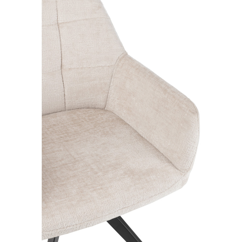 Fauteuil de table moderne pivotant en Tissu acrylique Blanc ivoire Métal Noir Louna - 7