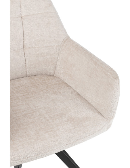 Fauteuil de table moderne pivotant en Tissu acrylique Blanc ivoire Métal Noir Louna - 7