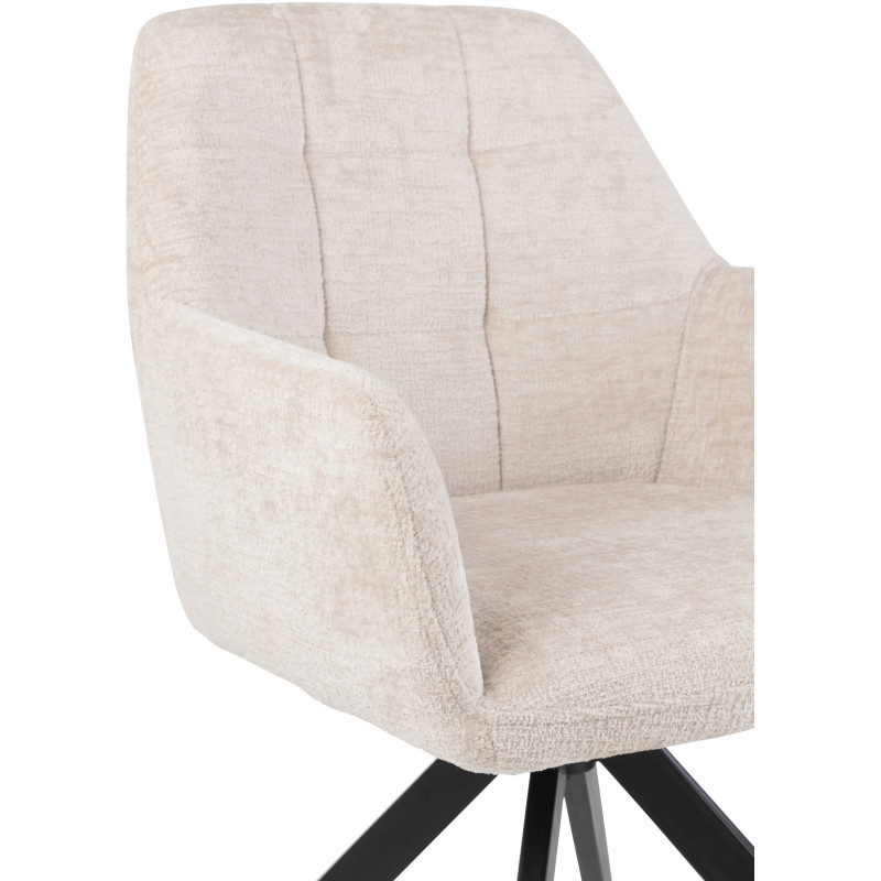 Fauteuil de table moderne pivotant en Tissu acrylique Blanc ivoire Métal Noir Louna - 9