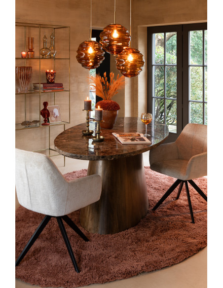 Fauteuil de table moderne pivotant en Tissu acrylique Blanc ivoire Métal Noir Louna - 10