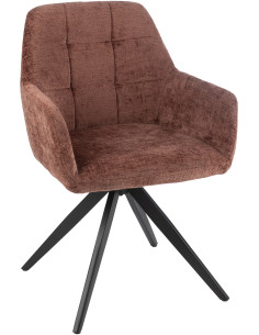 Fauteuil de table moderne pivotant en Tissu acrylique Marron Métal Noir Louna - 1