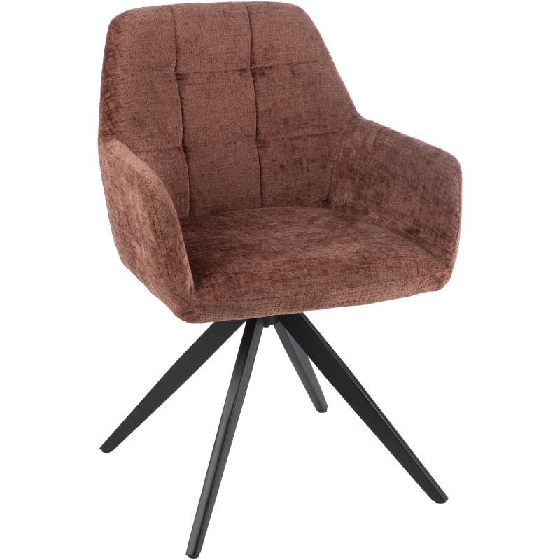 Fauteuil de table moderne pivotant en Tissu acrylique Marron Métal Noir Louna - 1