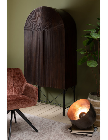 Fauteuil de table moderne pivotant en Tissu acrylique Marron Métal Noir Louna - 2