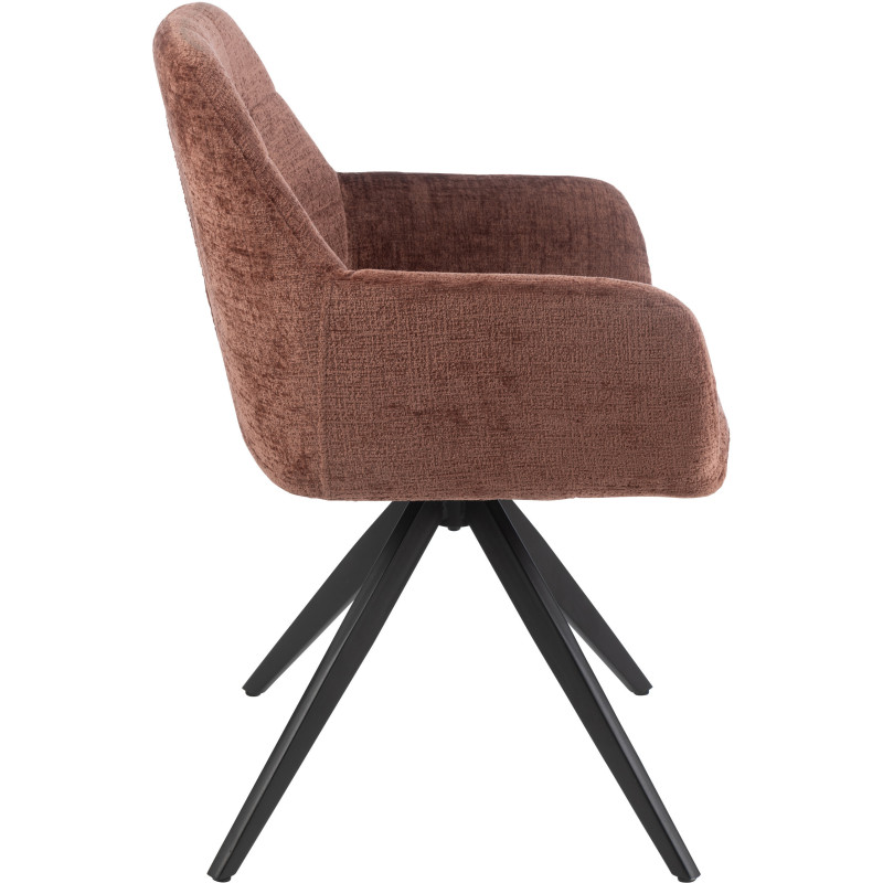 Fauteuil de table moderne pivotant en Tissu acrylique Marron Métal Noir Louna - 4