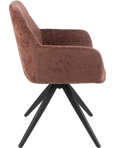 Fauteuil de table moderne pivotant en Tissu acrylique Marron Métal Noir Louna - 4