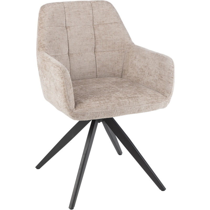 Fauteuil de table moderne pivotant en Tissu acrylique Gris clair Métal Noir Louna - 1