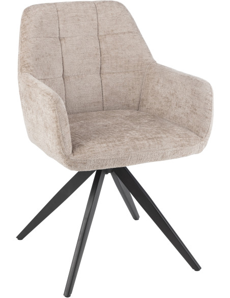 Fauteuil de table moderne pivotant en Tissu acrylique Gris clair Métal Noir Louna - 1