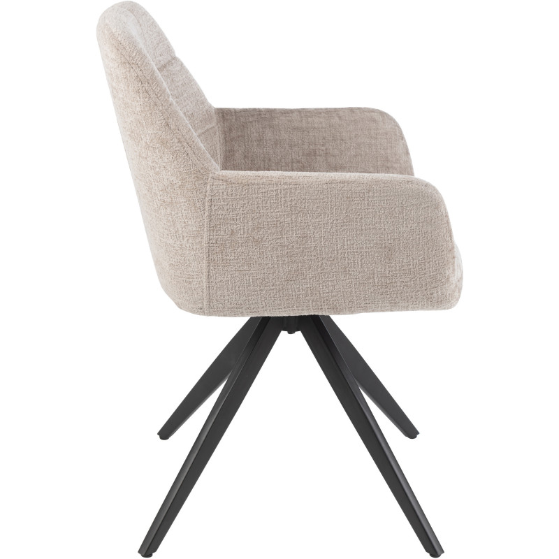 Fauteuil de table moderne pivotant en Tissu acrylique Gris clair Métal Noir Louna - 3
