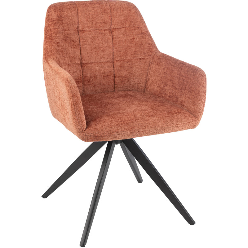 Fauteuil de table moderne pivotant en Tissu acrylique Pêche Métal Noir Louna - 1