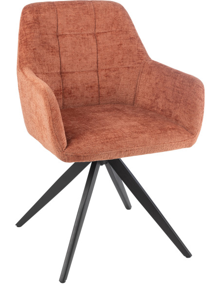 Fauteuil de table moderne pivotant en Tissu acrylique Pêche Métal Noir Louna - 1