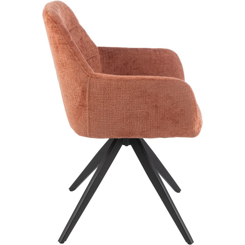 Fauteuil de table moderne pivotant en Tissu acrylique Pêche Métal Noir Louna - 4