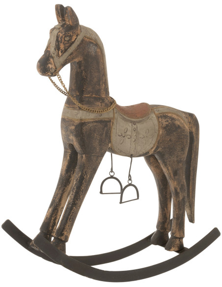 Cheval à bascule vintage Hauteur 49 cm en Bois de manguier Marron foncé Métal Nolvar - 1