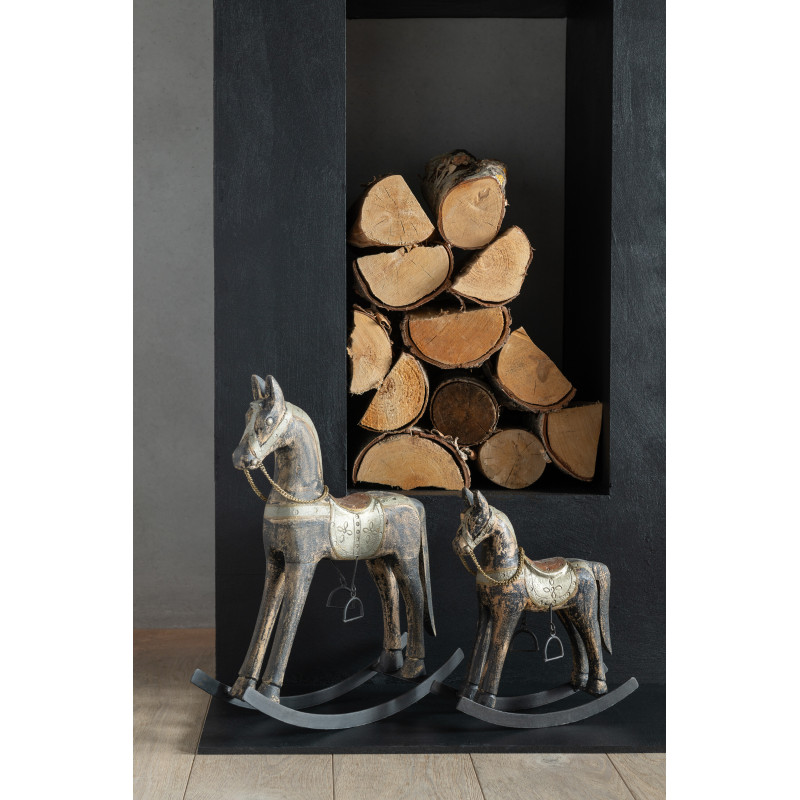 Cheval à bascule vintage Hauteur 49 cm en Bois de manguier Marron foncé Métal Nolvar - 2