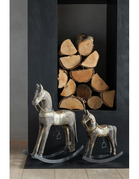 Cheval à bascule vintage Hauteur 49 cm en Bois de manguier Marron foncé Métal Nolvar - 2