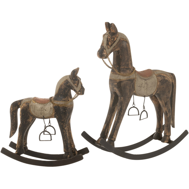 Cheval à bascule vintage Hauteur 49 cm en Bois de manguier Marron foncé Métal Nolvar - 3