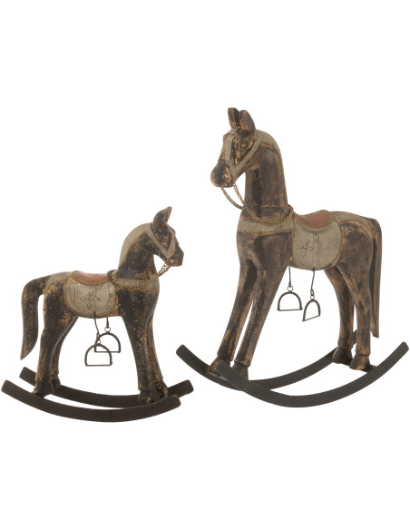 Cheval à bascule vintage Hauteur 49 cm en Bois de manguier Marron foncé Métal Nolvar - 3