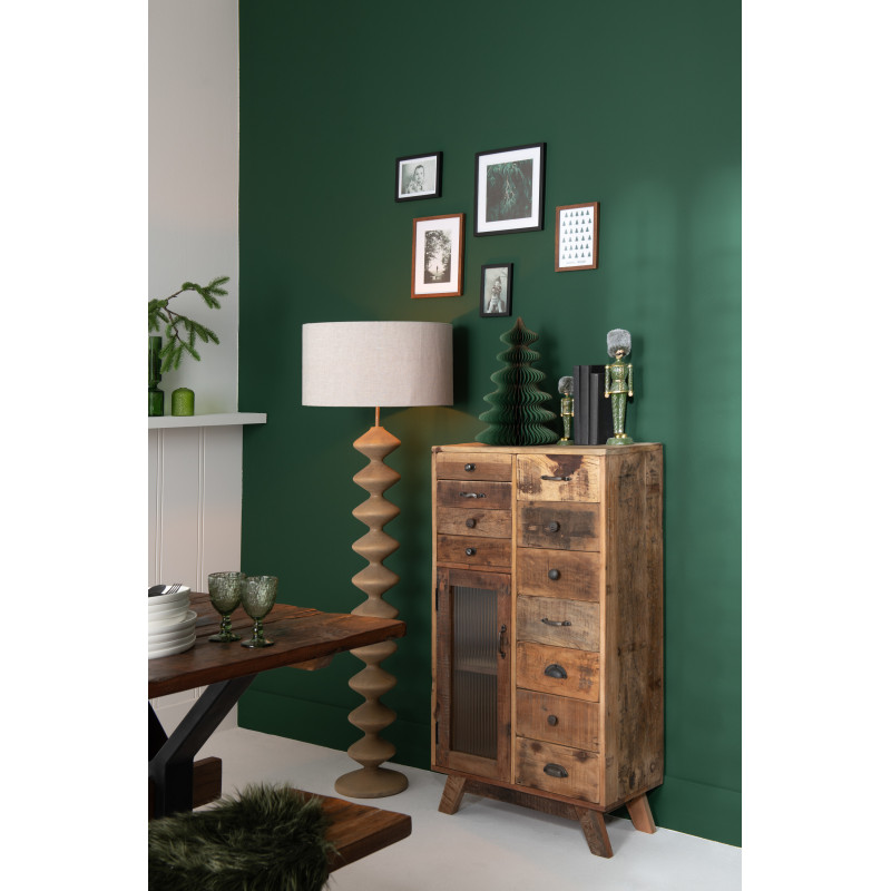 Meuble d'apothicaire revisité 1 porte 11 tiroirs en Bois recyclé Naturel Verre Semi-transparent Haldyn - 2