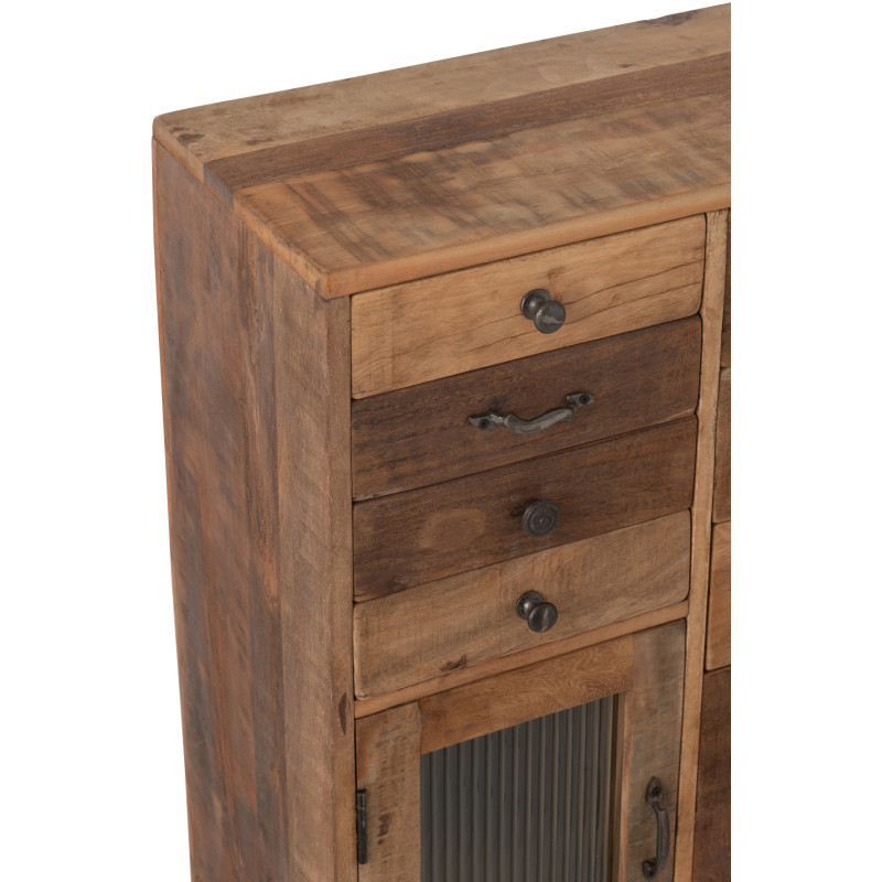 Meuble d'apothicaire revisité 1 porte 11 tiroirs en Bois recyclé Naturel Verre Semi-transparent Haldyn - 5