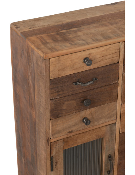Meuble d'apothicaire revisité 1 porte 11 tiroirs en Bois recyclé Naturel Verre Semi-transparent Haldyn - 5