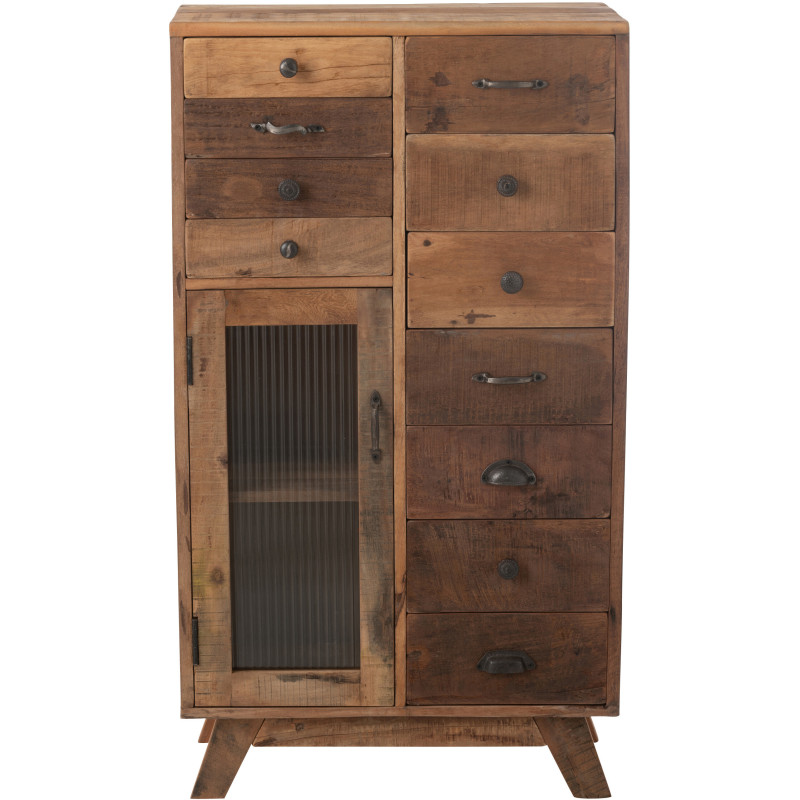 Meuble d'apothicaire revisité 1 porte 11 tiroirs en Bois recyclé Naturel Verre Semi-transparent Haldyn - 6