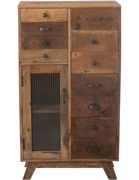 Meuble d'apothicaire revisité 1 porte 11 tiroirs en Bois recyclé Naturel Verre Semi-transparent Haldyn - 6