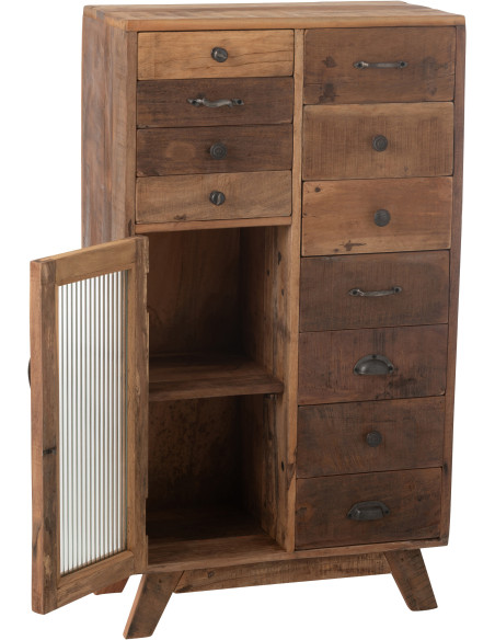 Meuble d'apothicaire revisité 1 porte 11 tiroirs en Bois recyclé Naturel Verre Semi-transparent Haldyn - 9