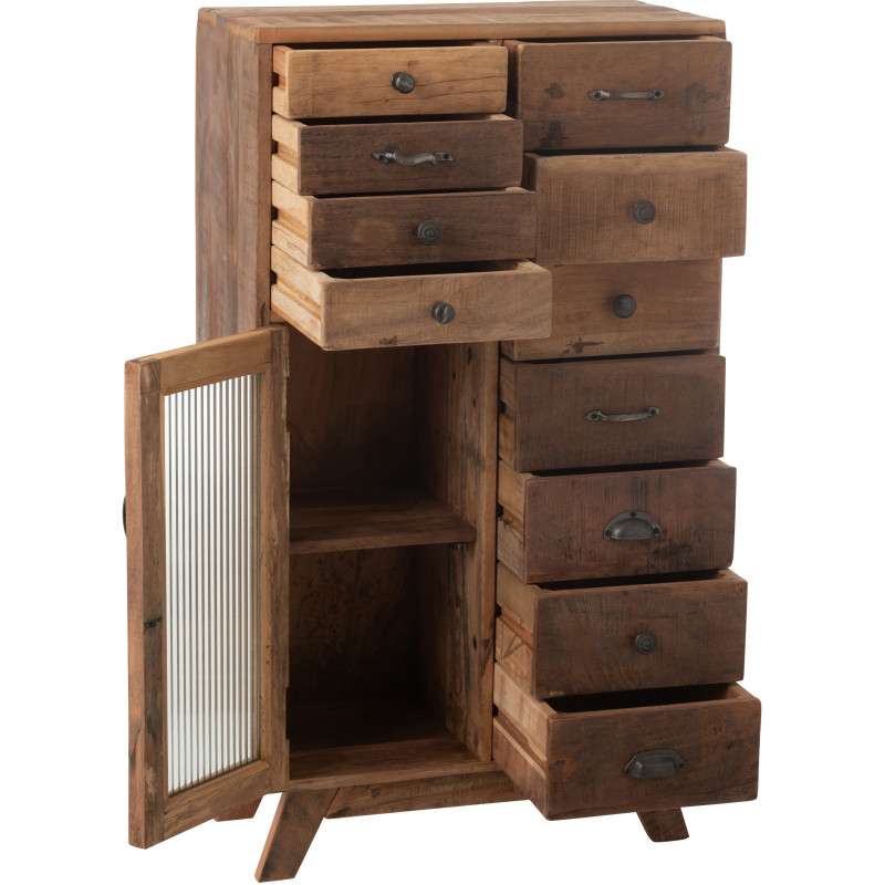 Meuble d'apothicaire revisité 1 porte 11 tiroirs en Bois recyclé Naturel Verre Semi-transparent Haldyn - 10
