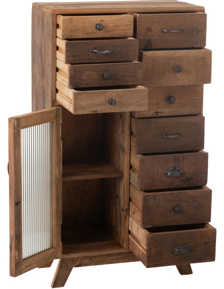 Meuble d'apothicaire revisité 1 porte 11 tiroirs en Bois recyclé Naturel Verre Semi-transparent Haldyn - 10