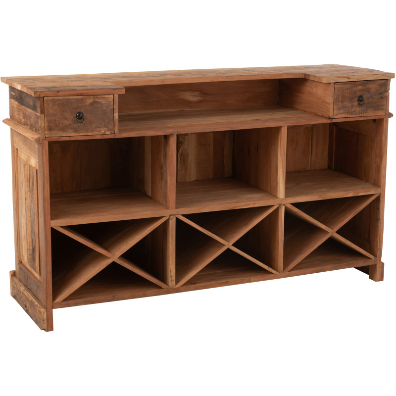 Meuble Bar vintage 2 tiroirs 6 niches en Bois recyclé Naturel Rynell - 11