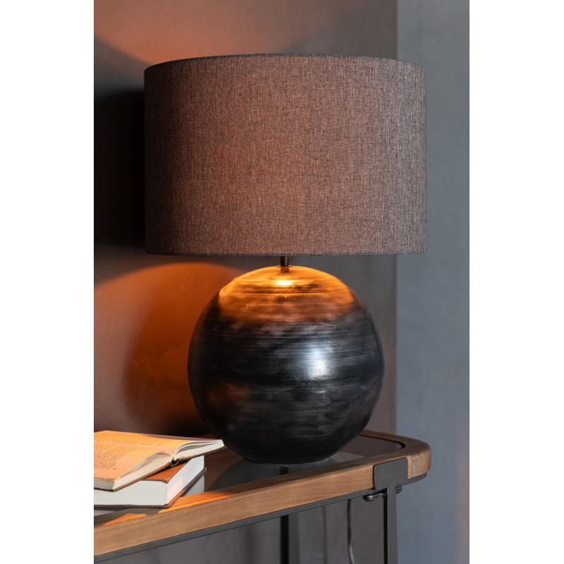 Lampe à poser boule XL Hauteur 78 cm en Métal Noir Tissu Taupe Xyten - 2