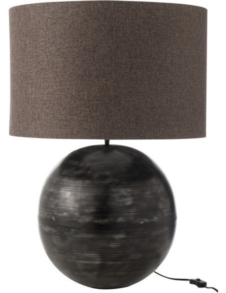 Lampe à poser boule XL Hauteur 78 cm en Métal Noir Tissu Taupe Xyten - 3