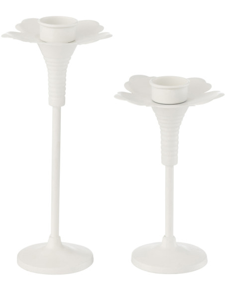 Bougeoir original Fleur en Métal Blanc Oldies (Lot de 2) - 1