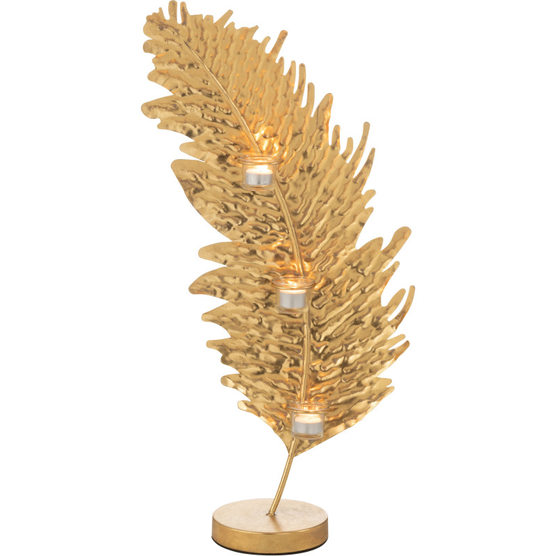 Photophore original Feuille 3 bougies Hauteur 22 cm en Métal Doré Sarek - 1