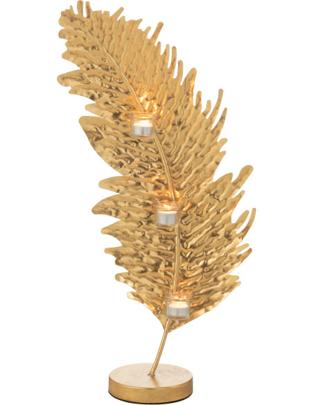 Photophore original Feuille 3 bougies Hauteur 22 cm en Métal Doré Sarek - 1
