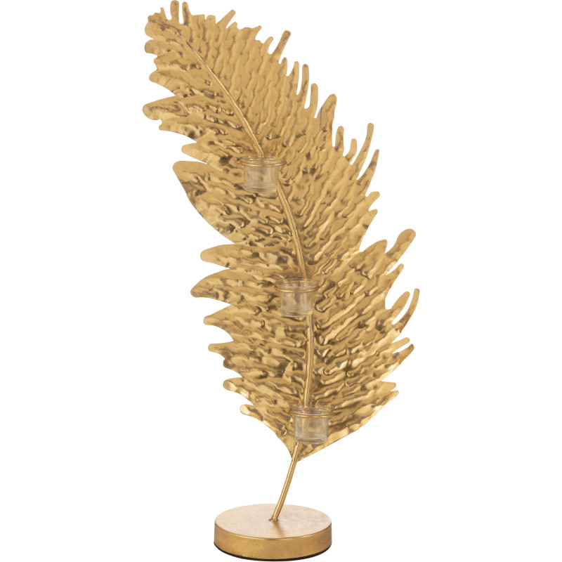 Photophore original Feuille 3 bougies Hauteur 22 cm en Métal Doré Sarek - 3
