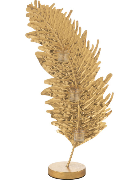 Photophore original Feuille 3 bougies Hauteur 22 cm en Métal Doré Sarek - 3