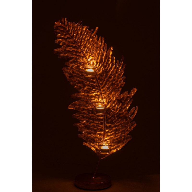 Photophore original Feuille 3 bougies Hauteur 22 cm en Métal Doré Sarek - 4