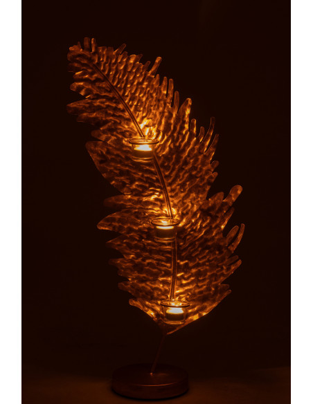 Photophore original Feuille 3 bougies Hauteur 22 cm en Métal Doré Sarek - 4