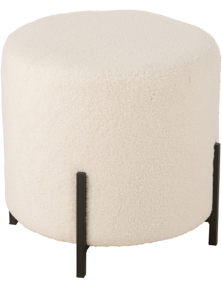 Pouf moderne Rond en Tissu Blanc Bouclette Métal Noir Woolly - 1