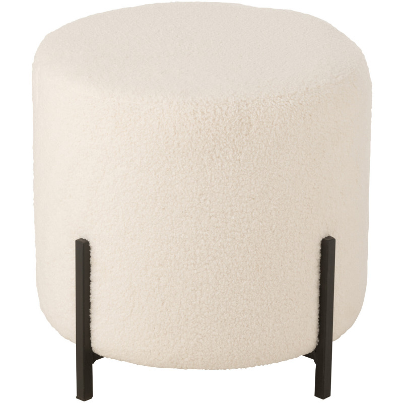 Pouf moderne Rond en Tissu Blanc Bouclette Métal Noir Woolly - 3