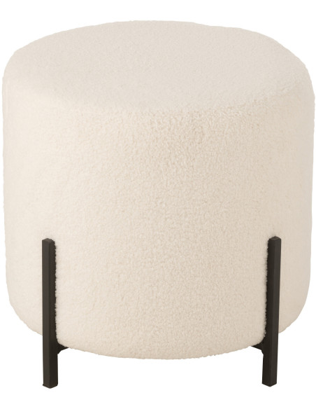 Pouf moderne Rond en Tissu Blanc Bouclette Métal Noir Woolly - 3