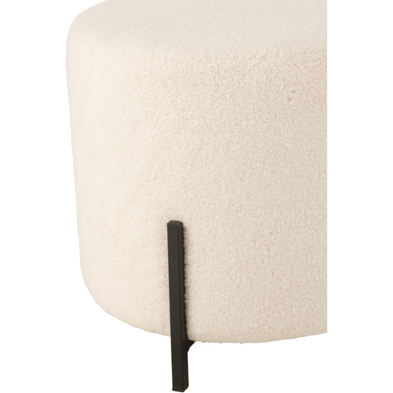 Pouf moderne Rond en Tissu Blanc Bouclette Métal Noir Woolly - 4