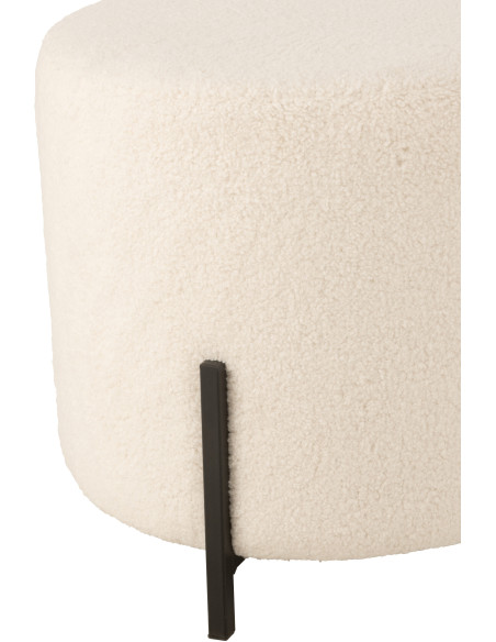 Pouf moderne Rond en Tissu Blanc Bouclette Métal Noir Woolly - 4