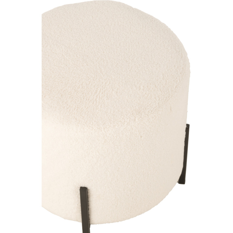 Pouf moderne Rond en Tissu Blanc Bouclette Métal Noir Woolly - 5