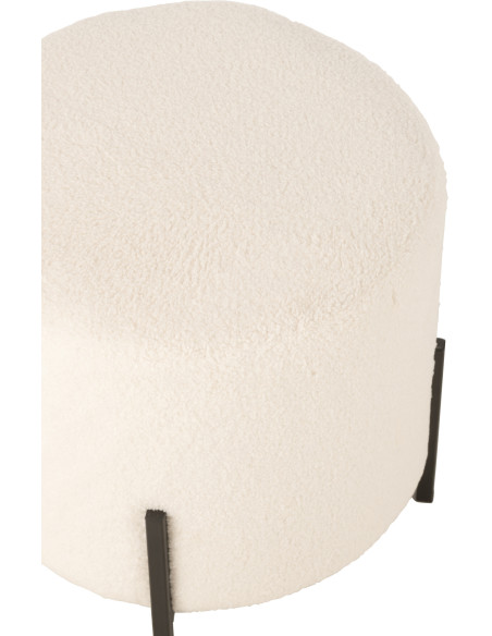 Pouf moderne Rond en Tissu Blanc Bouclette Métal Noir Woolly - 5