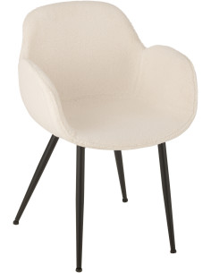 Fauteuil de table moderne en Tissu Blanc Bouclette Métal Noir Woolly - 1