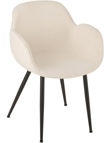Fauteuil de table moderne en Tissu Blanc Bouclette Métal Noir Woolly - 1