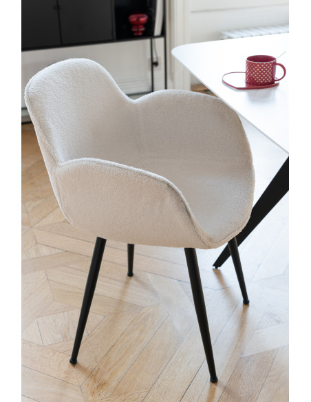 Fauteuil de table moderne en Tissu Blanc Bouclette Métal Noir Woolly - 2